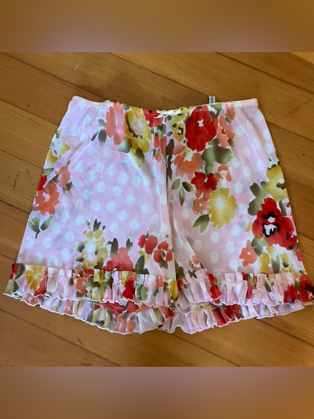 Floral Ruffle Pink Polka Dot Lounge Shorts